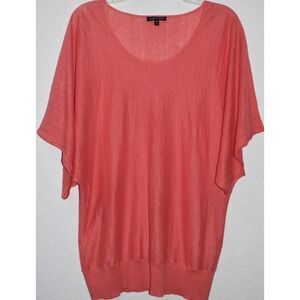 Eileen Fisher Top XL Short Dolman Sleeve Boxy Blouse 100% Linen Salmon/Coral